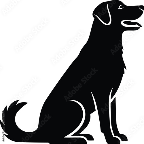 Black silhouette of a sitting dog with its tongue out.eps