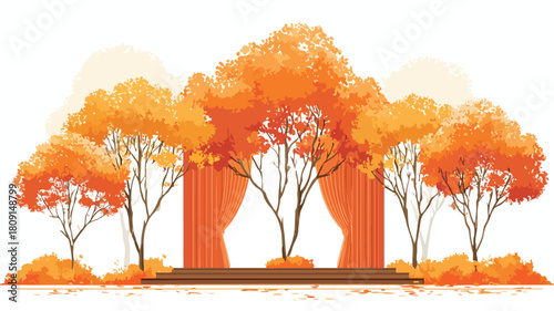 Autumn Stage Scene with Trees and Curtains Vector Illustration