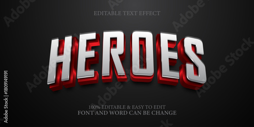 Editable Text Effect - "Heroes" 3D Silver and Red Style Title