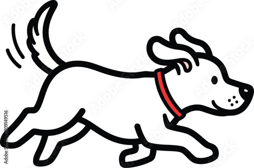 Cartoon white dog with red collar running happily vector.eps