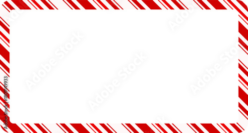 Candy cane christmas frame with blank space. Christmas border frame. Merry Christmas Candy cane rectangle frame card elements decoration. New Year picture frame ribbon. Xmas striped border
