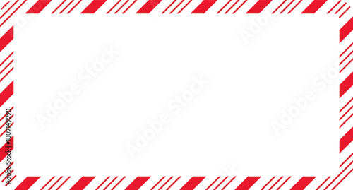 Candy cane christmas frame with blank space. Christmas border frame. Merry Christmas Candy cane rectangle frame card elements decoration. New Year picture frame ribbon. Xmas striped border