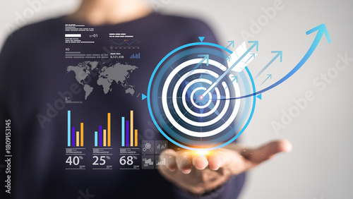 Cuadro en lienzo Growth planning boosts business success with focused goal, sustainable investment, strong partnership, expanded sale potential, and measurable impact guiding teams toward higher profitability reward