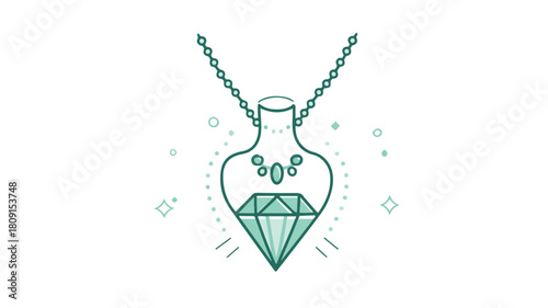 Elegant Emerald Pendant Line Icon with Manikin and Gemstone