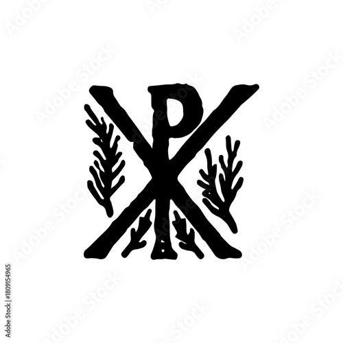 Monogram of Christ. Vintage religious Christogram on white background