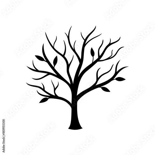 Stylized deciduous tree silhouette with sparse leaves illustration