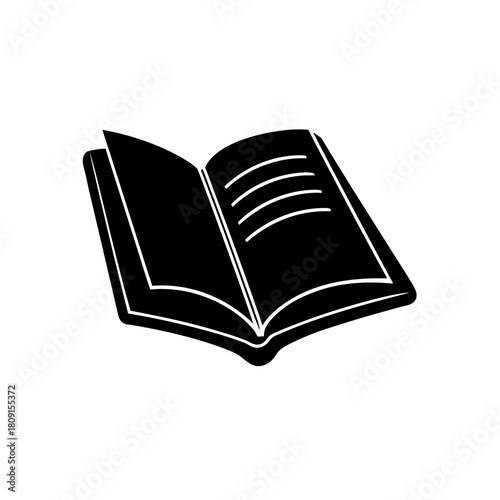 Open book icon, simple black graphic for education and reading