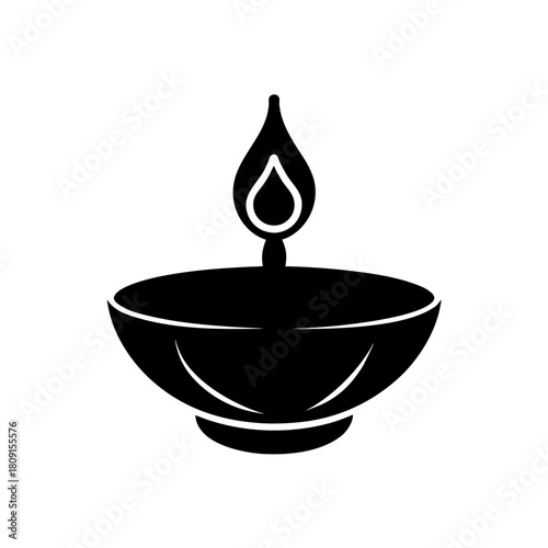Traditional oil lamp silhouette with lit flame vector icon design