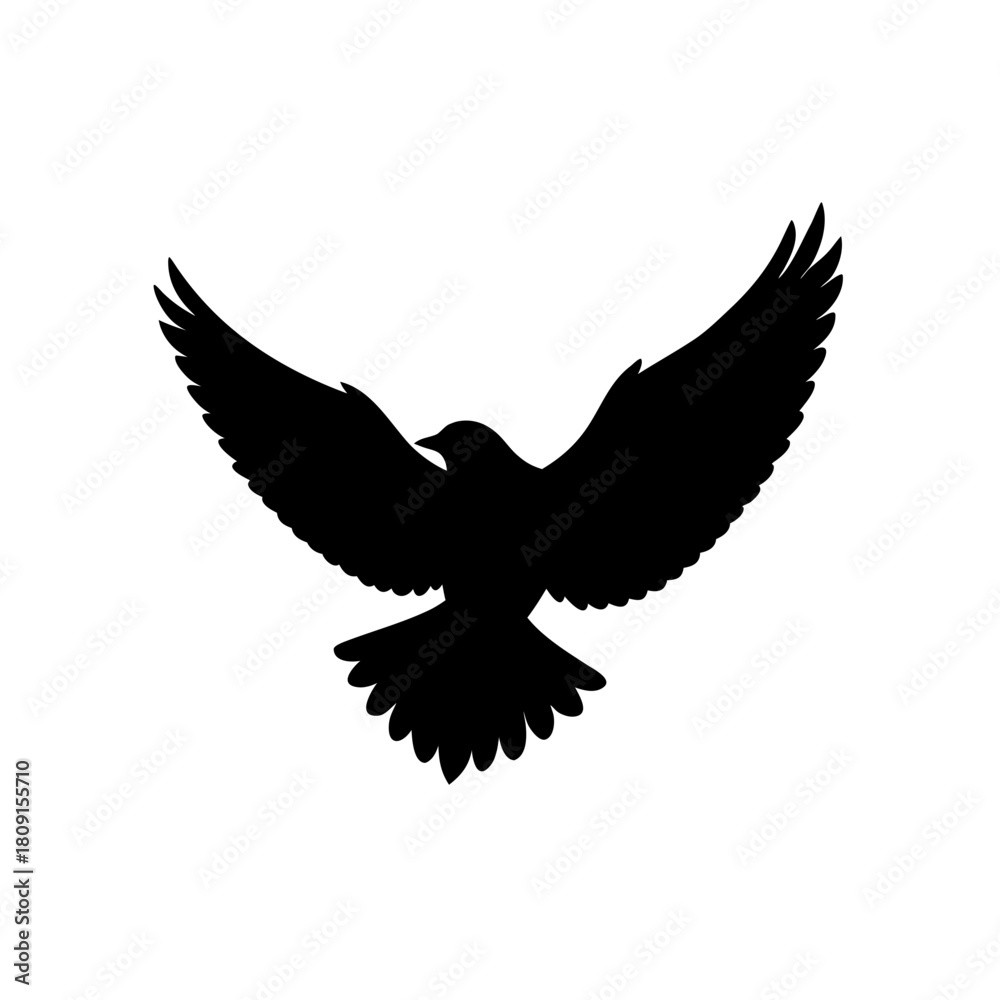 Obraz premium Black bird silhouette graphic with wings spread in flight motion