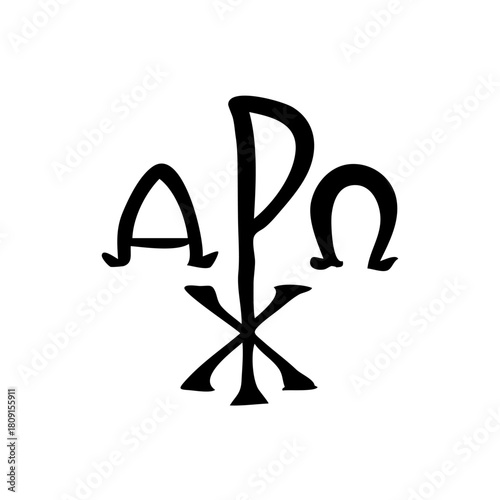 Monogram of Christ. Vintage religious sign "I'm Alpha and Omega" on white background