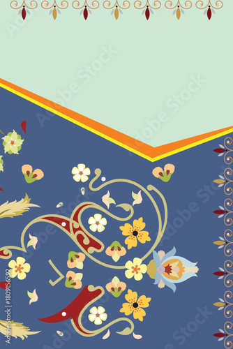 Decorative Ornate Floral Border Design Featuring Swirling Elements and Flowers for Card Designs and Ornamental Art