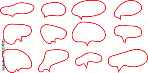  hand-drawn red speech bubble outlines set