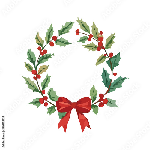 watercolor christmas wreath vector illustration