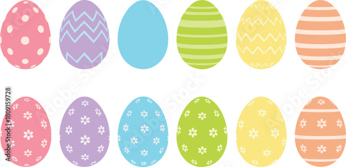 Cute Pastel Colored Easter Eggs Collection with Floral, Striped, and Chevron Patterns for Spring Holiday Design Vector.