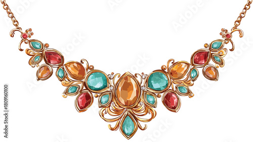 Exquisite Luxury Gemstone Necklace on White Background Vector Design