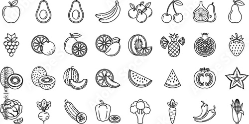 Hand drawn fruits and vegetables vector doodle collection