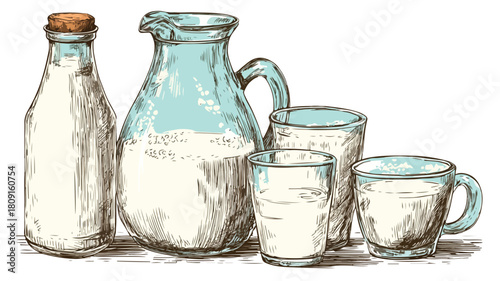 Fresh Milk Vector Illustration with Outline Isolated on White Background