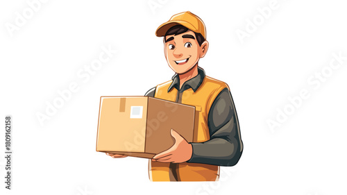 Professional Delivery Man Holding Parcel Logistic Icon Vector
