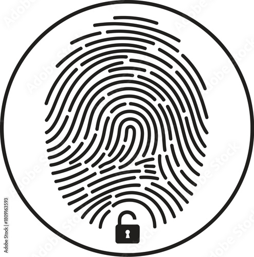Fingerprint with an open lock concept for biometric security, identity verification, and personal data protection in a digital world