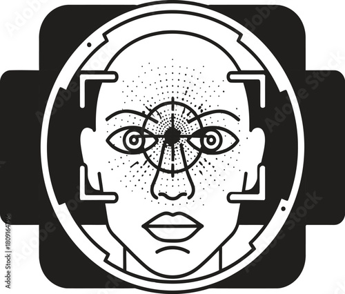 Abstract illustration of a face with a target overlay, symbolizing identity verification, facial recognition, or biometric scanning