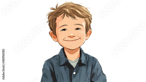 Happy Little Boy Smiling on White Background Vector Illustration