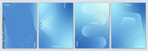Blue Vertical Glass Grooves Vector Set featuring Abstract Geometric Design and Optical Depth