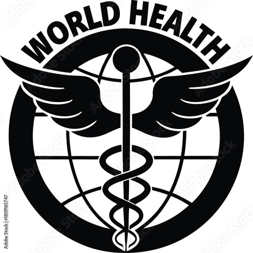 World health caduceus icon on globe outline