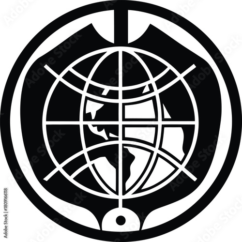 Global health shield icon with world map illustration