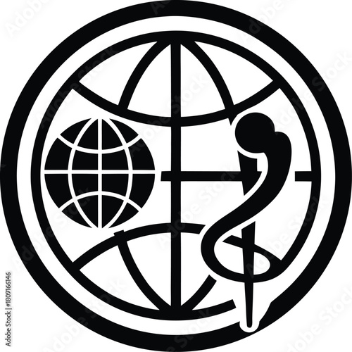 Global health care icon with globe and medical cross