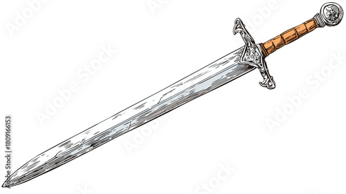Sharp Sword Illustration Vector with Outline on White Background