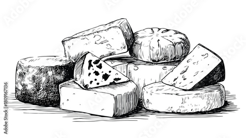 Assortment of Dairy Cheese Made from Milk in Vector Illustration