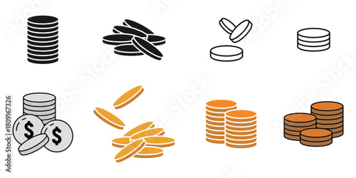 Coin black vector icon isolated on a white background. Coins stack icon for web, mobile and infographics. Stack of coins related line icon set. Coin linear icons. Money and currency outline vector