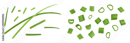 Green onion isolated on the white background. Top view. Flat lay.