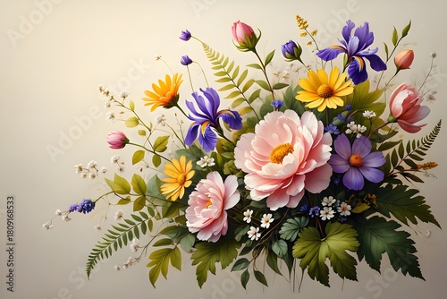 Bouquet of colorful tulip flowers in a floral spring design
