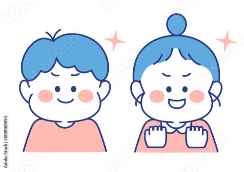 子ども　表情　イラスト　男女　やる気のあるポーズ