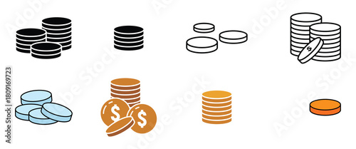 Stacked coins icon set, financial growth vector, money savings illustration. Money linear icon. Line customizable illustration. Contour symbol. Vector isolated outline drawing. Editable stroke