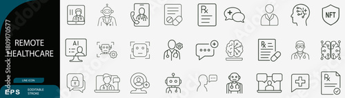 Remote healthcare line vector icon set digital telemedicine service