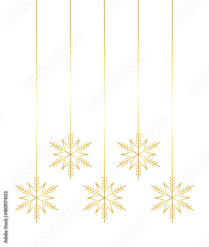 Golden hanging snowflakes festive winter design element for new year and christmas 