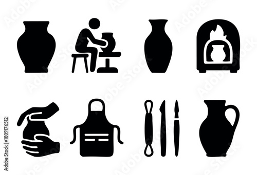 Skillful hands shape clay on a pottery wheel while finished vases and tools are displayed nearby. The warm atmosphere highlights the artistry of pottery making.