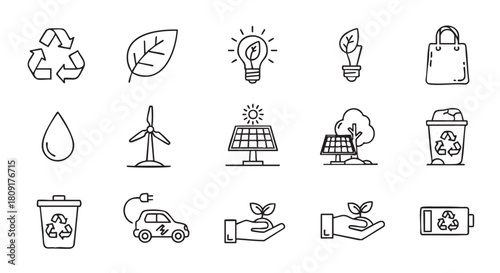Environmental sustainability outline icons concept on a white background illustration
