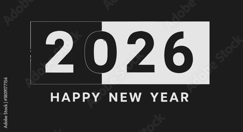 A minimalist graphic design for the year 2026, wishing everyone a Happy New Year.