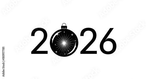 Creative New Year 2026 design with a sparkling Christmas bauble replacing the zero.