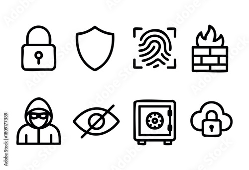 Various icons illustrate important concepts of security including a lock, shield, fingerprint, firewall, and more, highlighting the need for protection in today's world.