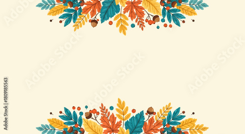 Autumn Leaves Border Frame on Cream Background Perfect for Fall Season Templates and Banners