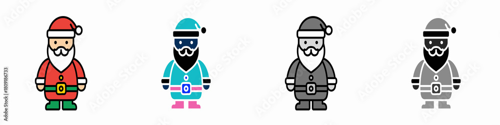 Obraz premium Cute Santa Claus standing in simple flat Christmas illustration icon set multiple style collection