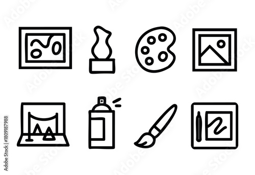 A collection of art-related objects including paintings, a sculpture, a palette, and painting tools highlights the creativity involved in artistic expression.