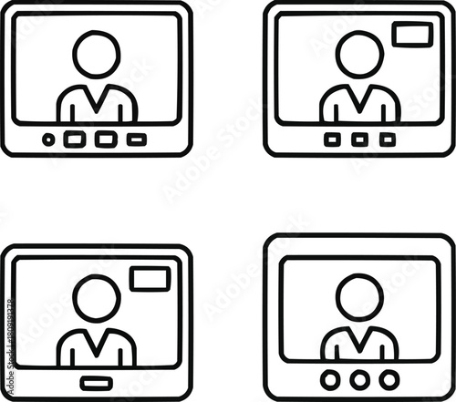 Video Call Icons Set Online Meeting and Remote Communication Outline Symbols