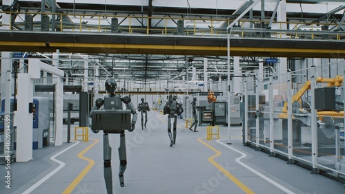 Bild auf Leinwand Humanoid Robots Working Automation and AI in Modern Futuristic Factory