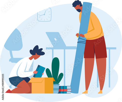 Couple packing belongings preparing for home relocation