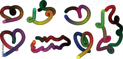 Colorful abstract shapes made of pipe cleaners on a white background